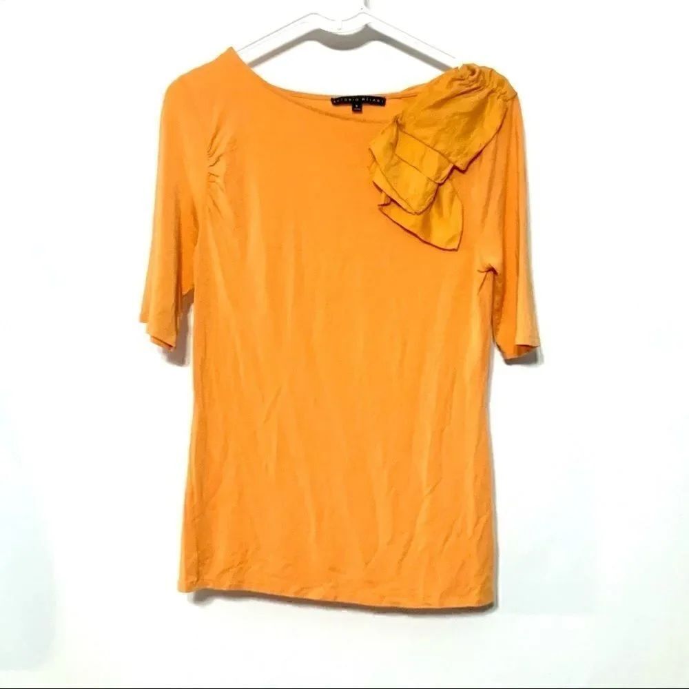 Antonio Melani orange ruffled shoulder small 3/4 sleeve stretch material blouse